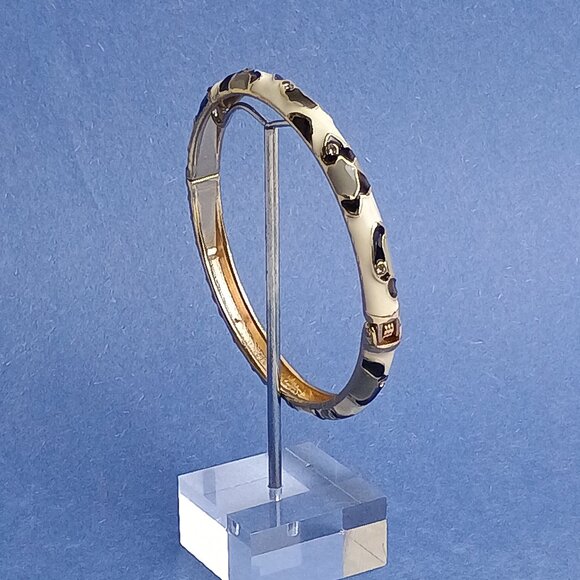 Abstract Cow Pattern Rhinestone Multi Orange Enamel Hinge Bangle Skinny Bracelet - Picture 1 of 5